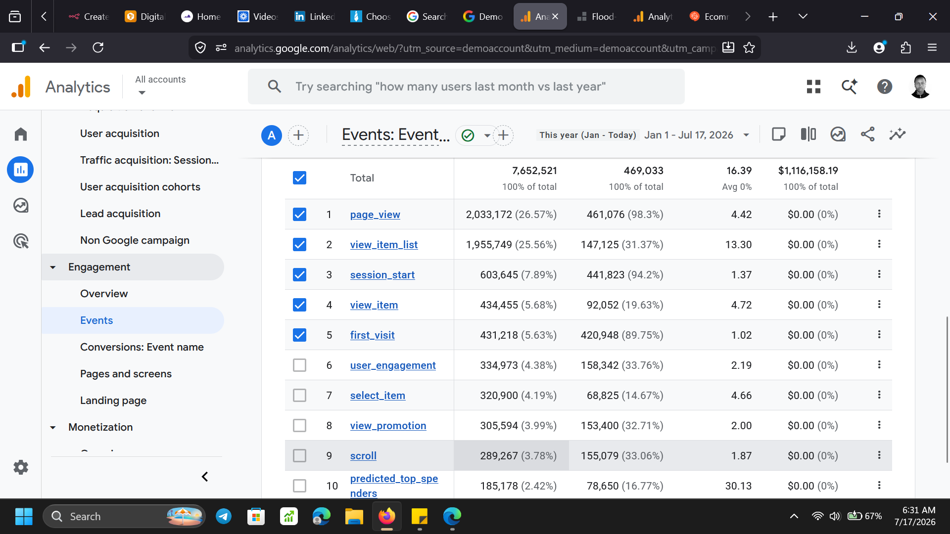 GTM container — tags overview