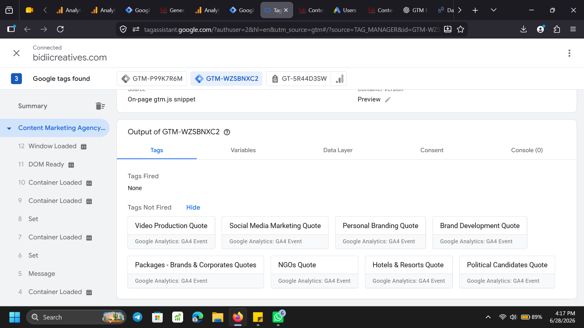 GTM container — tags overview