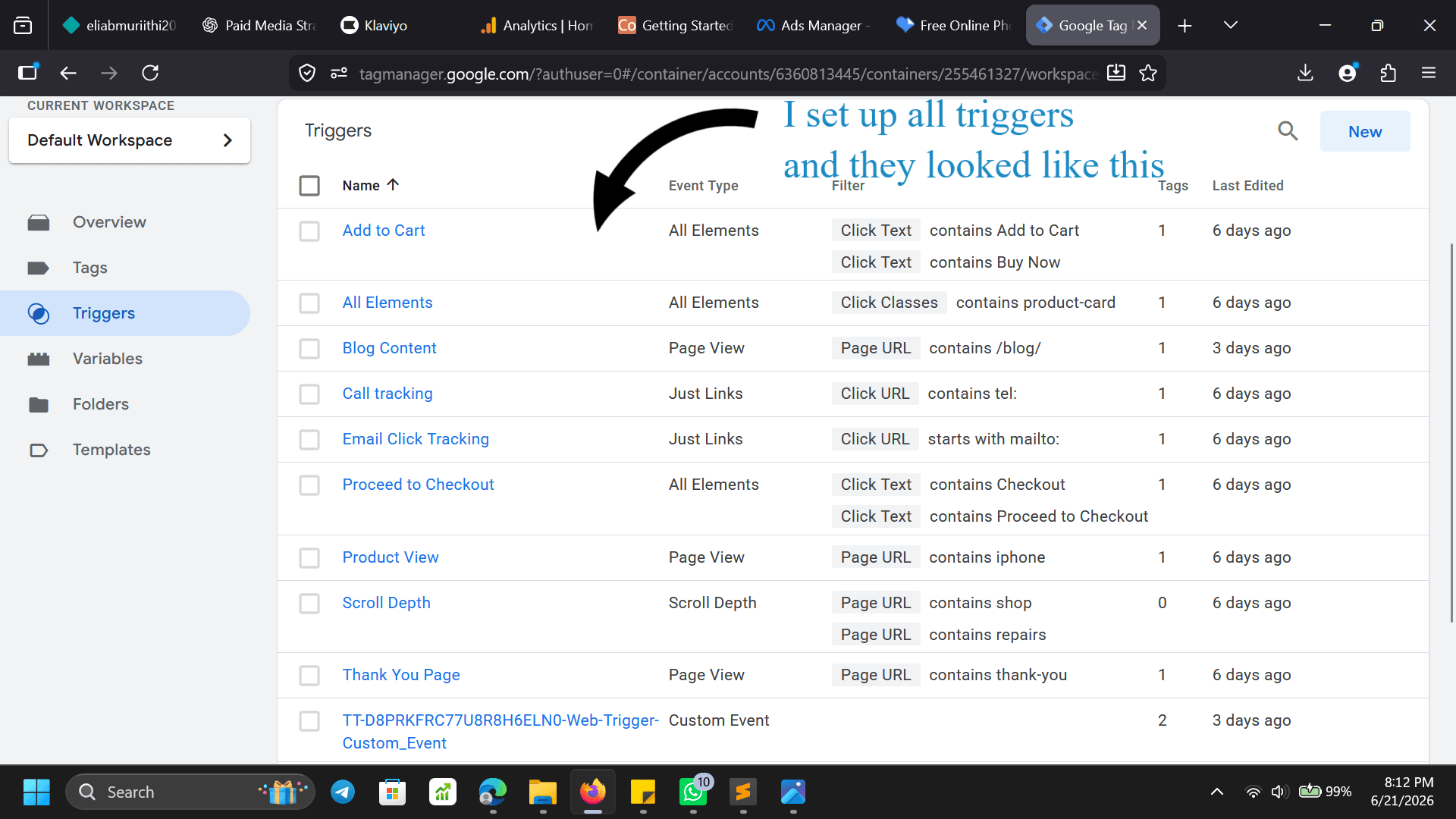 GTM container — tags overview