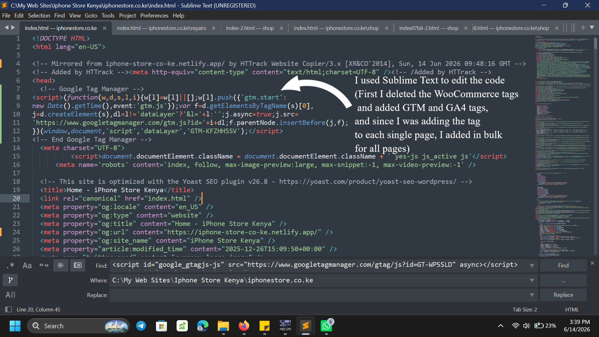 GTM container — tags overview