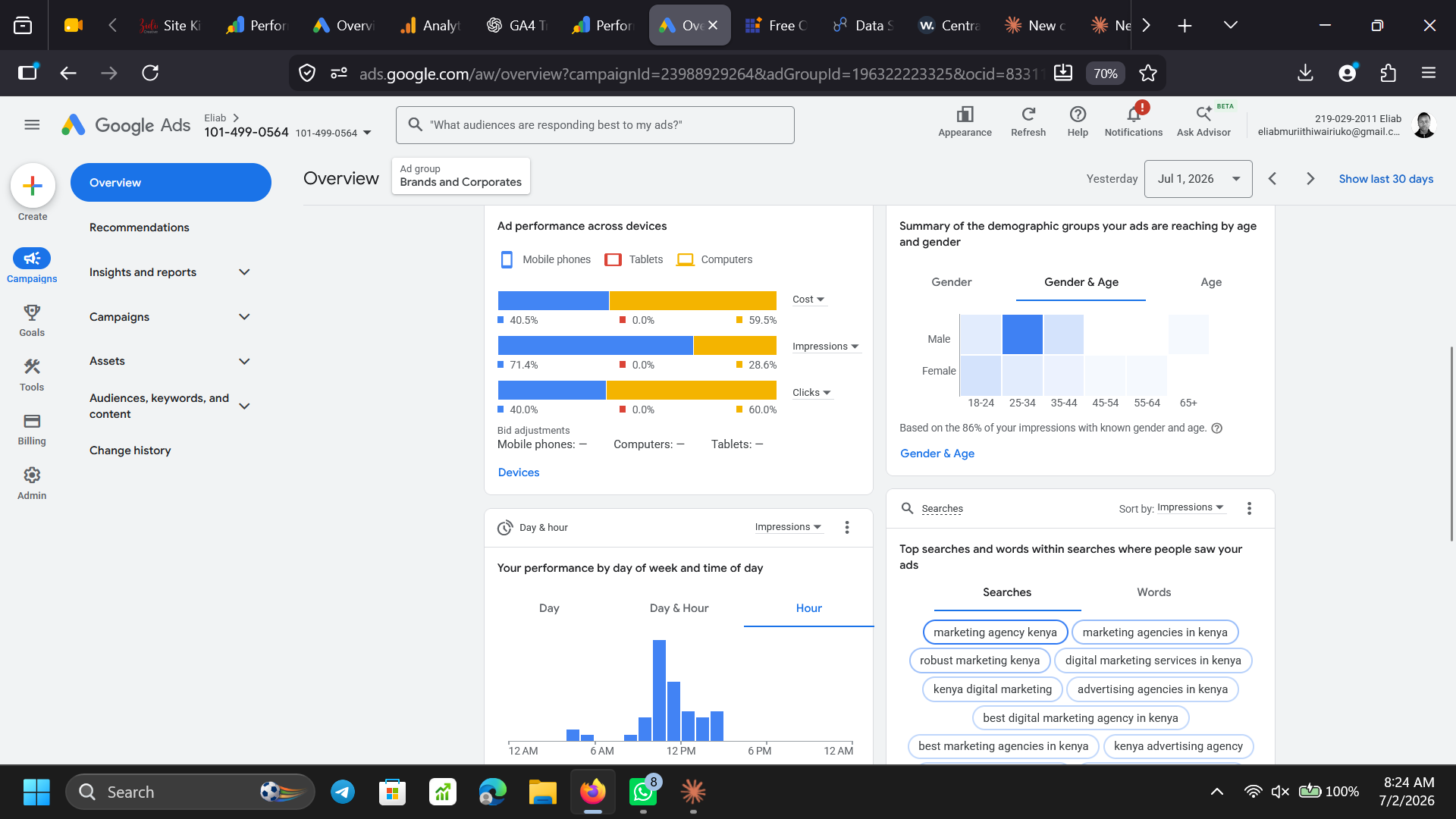Google Ads dashboard — campaign overview