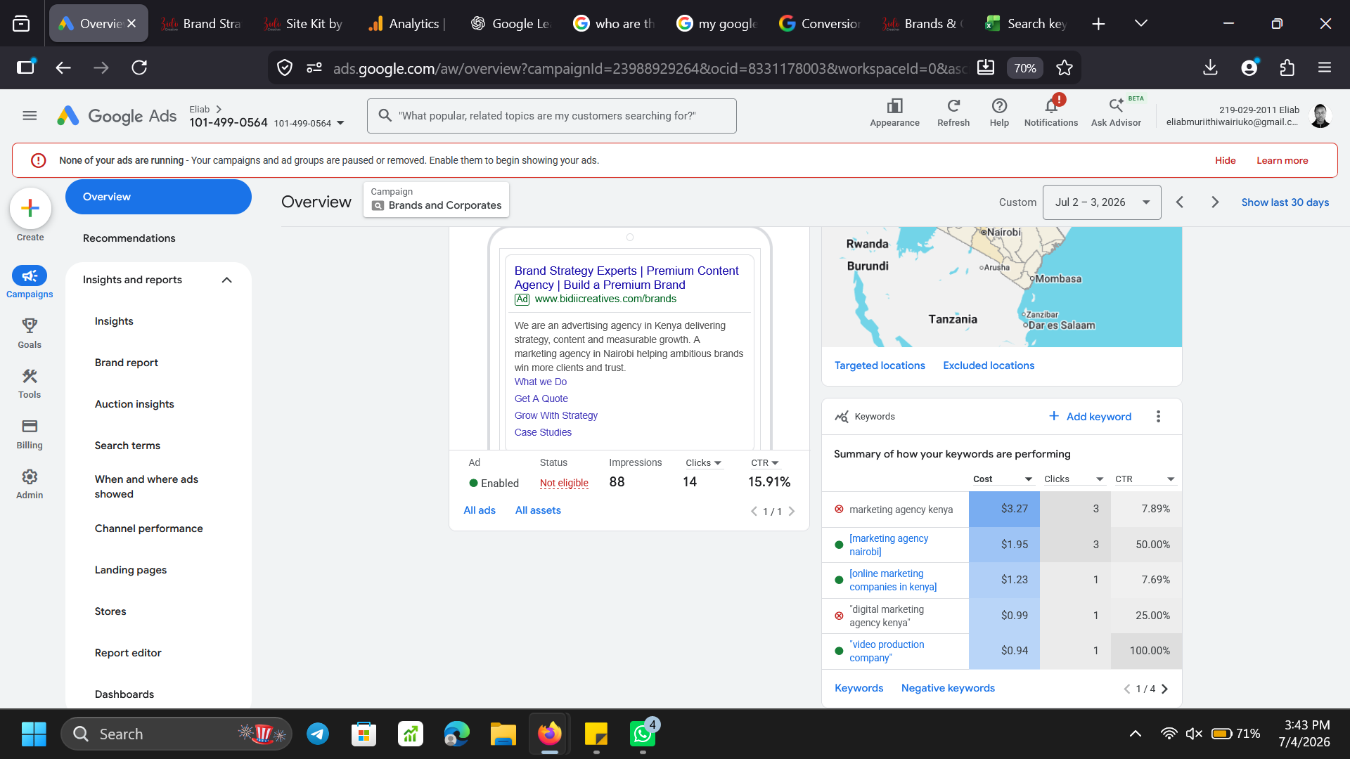 Google Ads dashboard — campaign overview