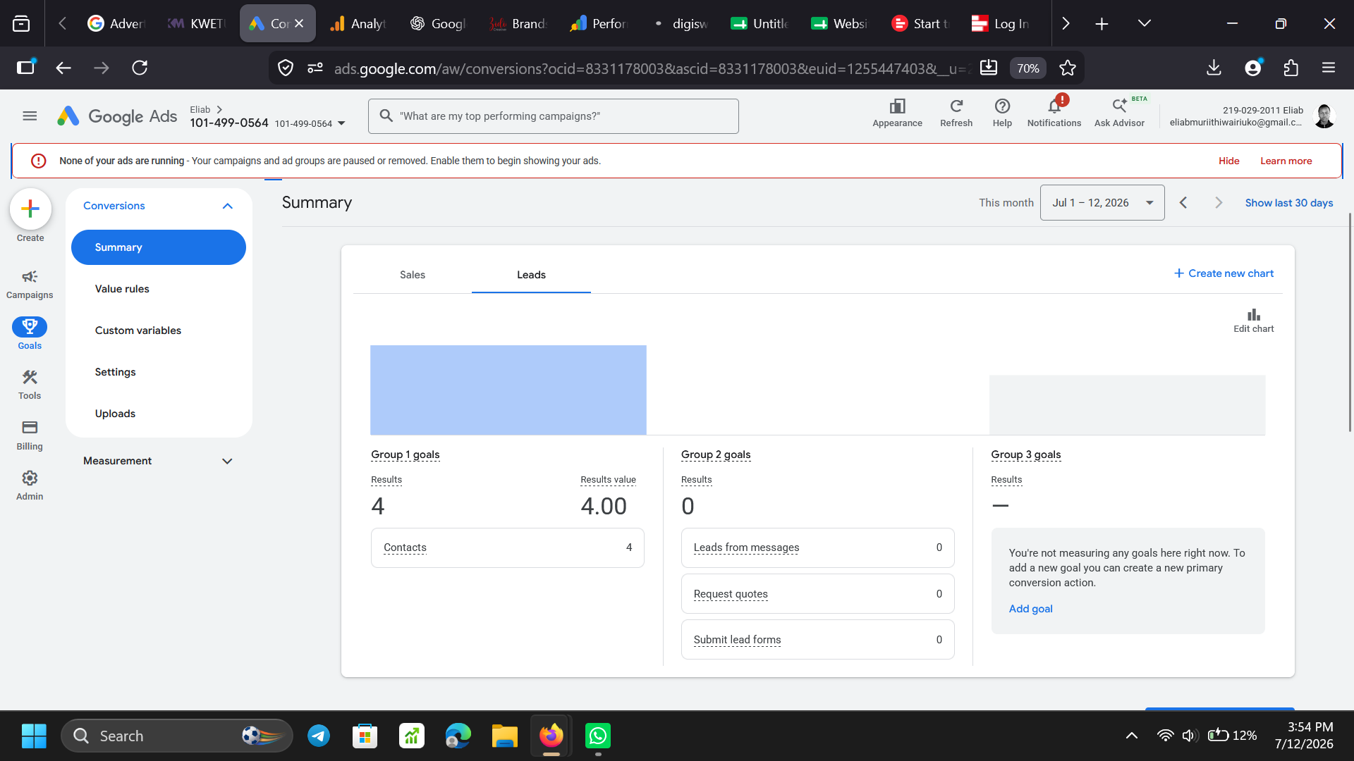 Google Ads dashboard — campaign overview