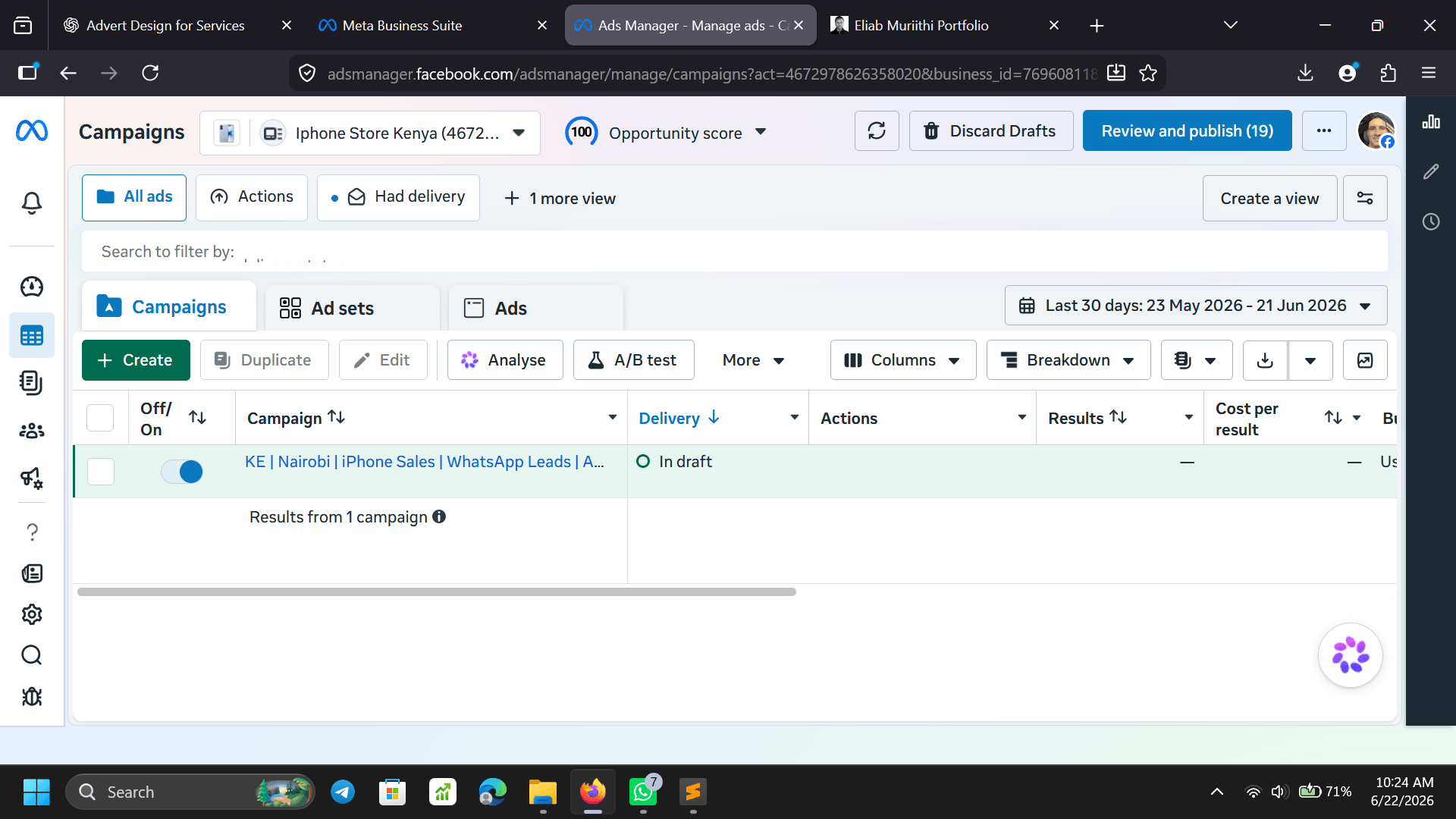 Meta Ads dashboard — campaign overview