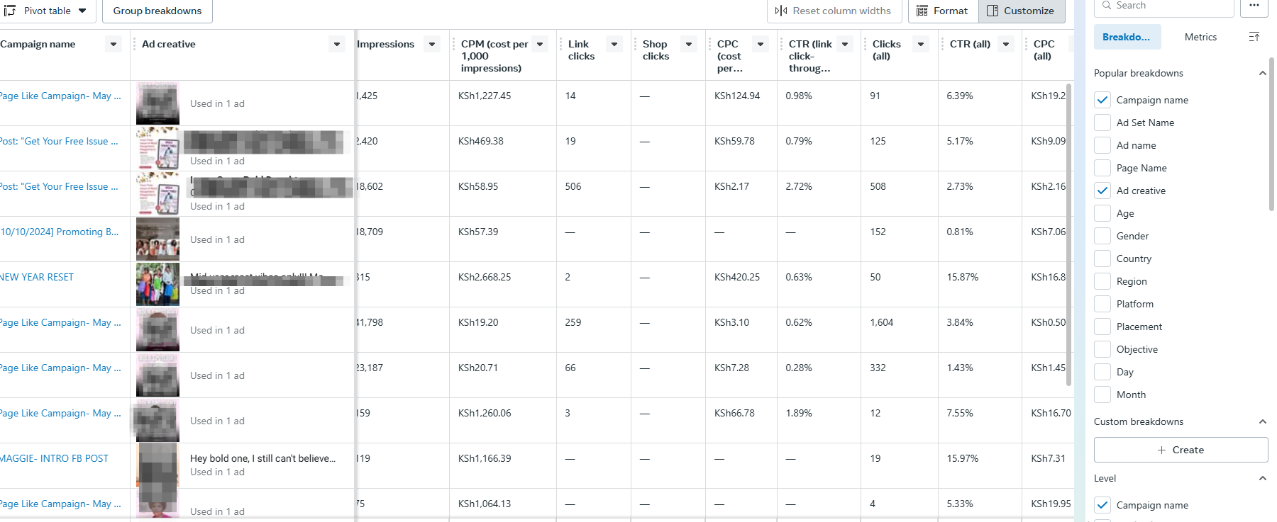Meta Ads dashboard — campaign overview